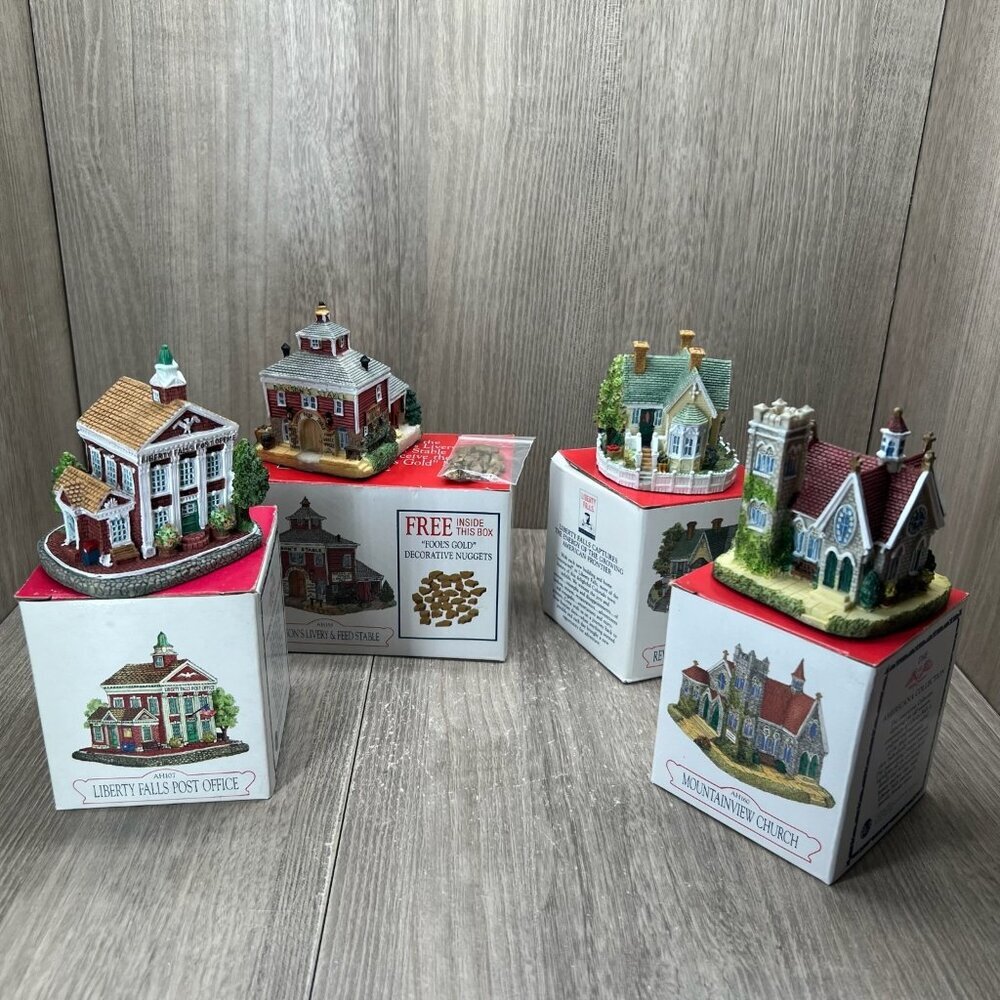Liberty Falls Americana Collection 4-pc Miniature Village Buildings Vintage 1990